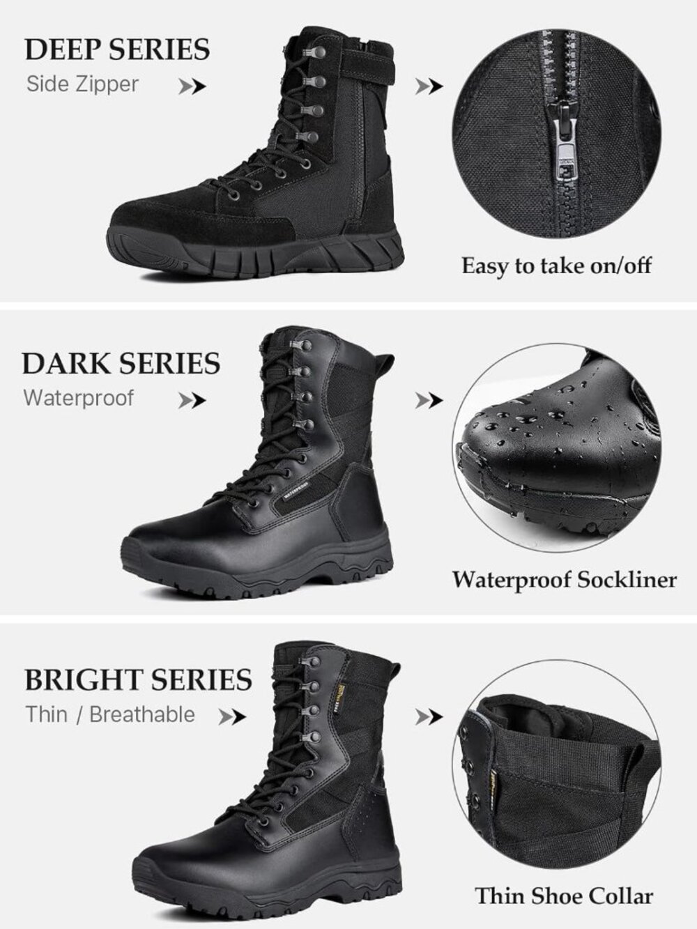 Men's Black Suede Leather Lightweight Durable Military Work Tactical Boots - Picture 6 of 6